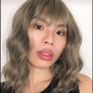 Curly Wig Wavy Bob Wigs With Air Bangs, Shoulder Length Synthetic Ash Blonde 14"